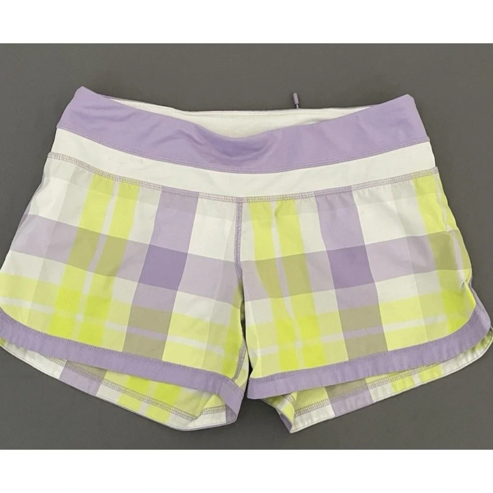 Lululemon Athletic Y2K Run Shorts Womens Size 6 Foxy Plaid Purple Yellow